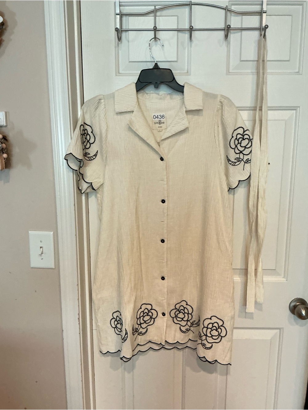 Umgee Cream Mini Dress with Black Floral Embroidery